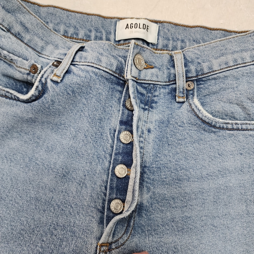 Agolde Jeans Women Size 26 High Rise Slim Srtetch Button Fly Light Blue Cotton - Picture 7 of 10